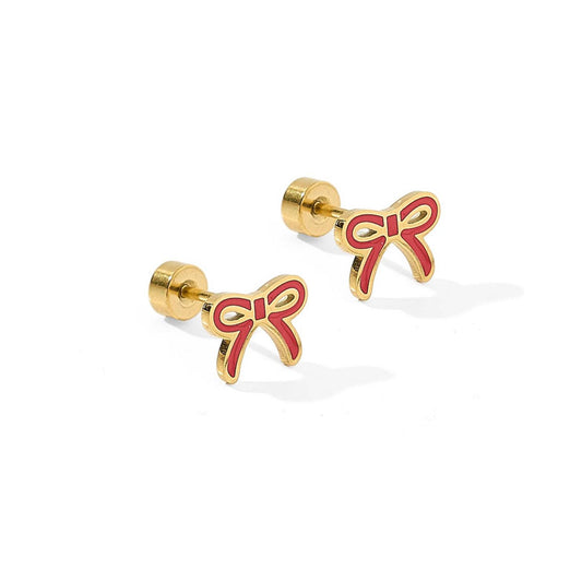 Screwback Stud Earrings - Sadie Bow Red