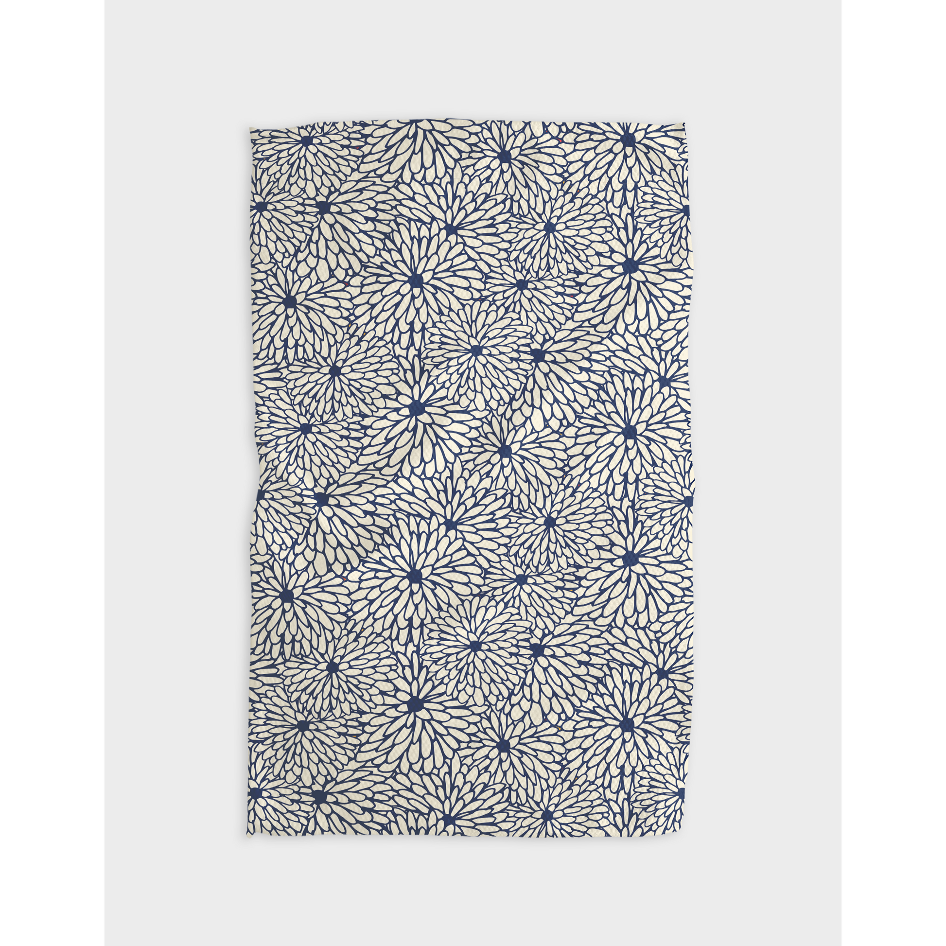 Patterned fabric with blue floral design on a white background