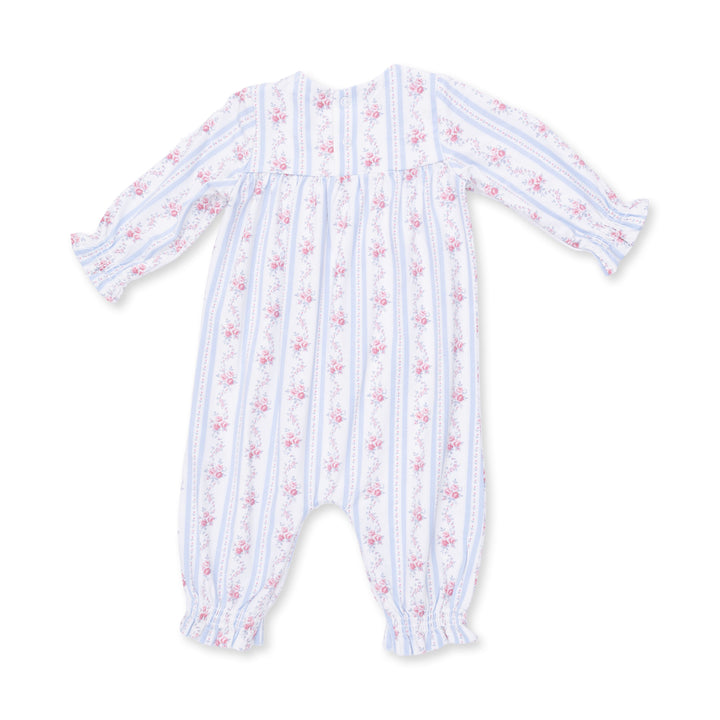Angel Dear Anna Floral Stripe Smocked Long Sleeve Romper Cream &amp; Blue