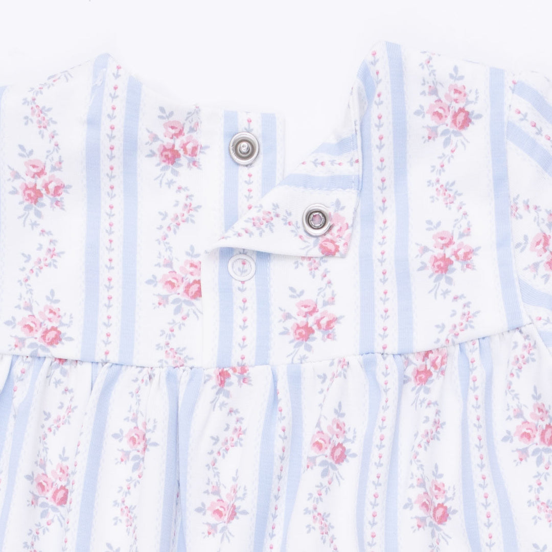 Angel Dear Anna Floral Stripe Smocked Long Sleeve Romper Cream &amp; Blue