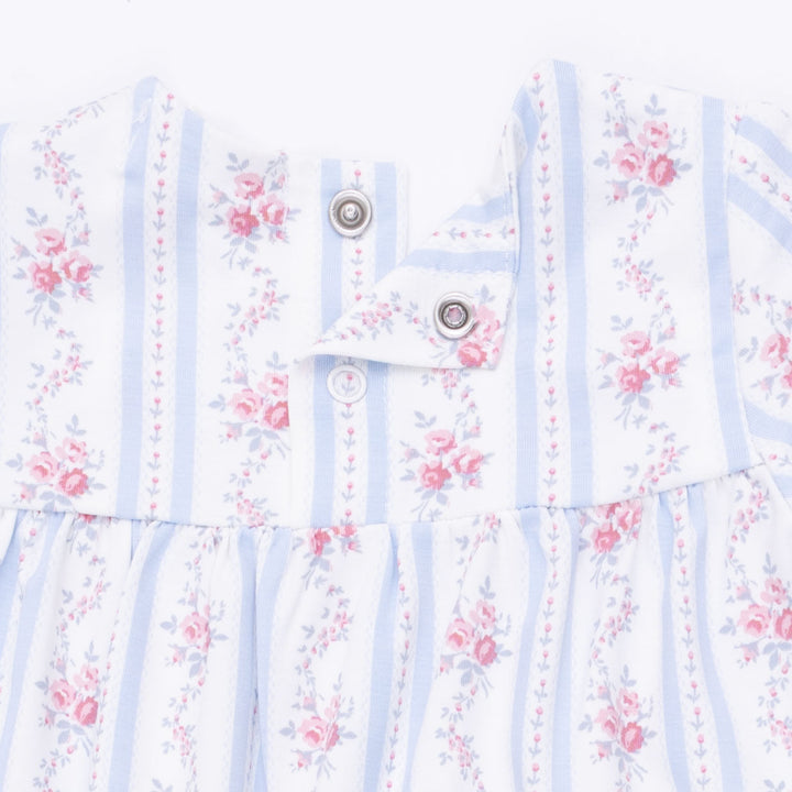 Angel Dear Anna Floral Stripe Smocked Long Sleeve Romper Cream &amp; Blue