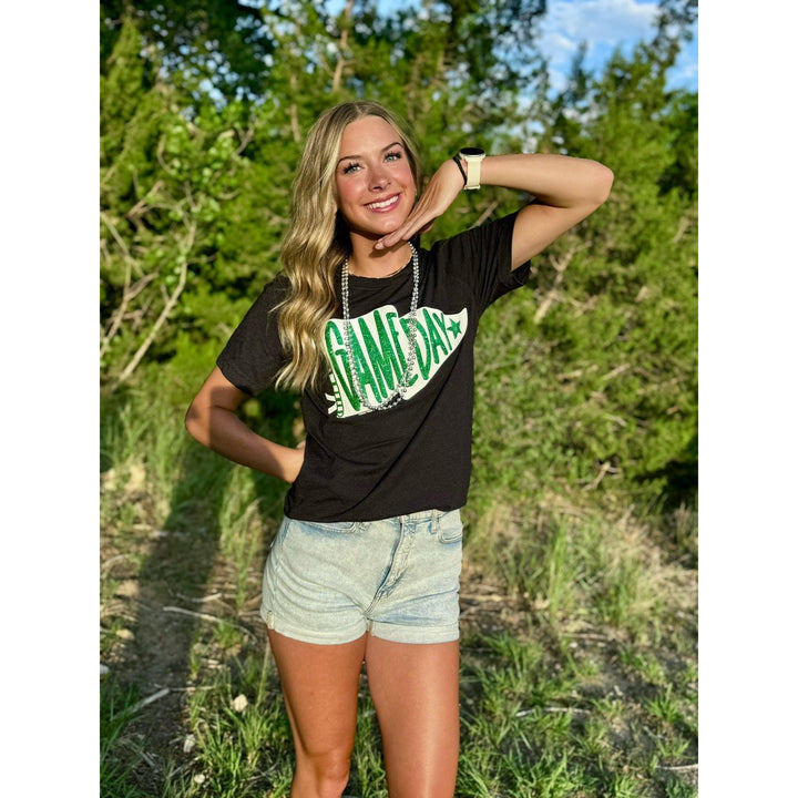 Pennant Game Day in White Ink with Glitter Puff Tee