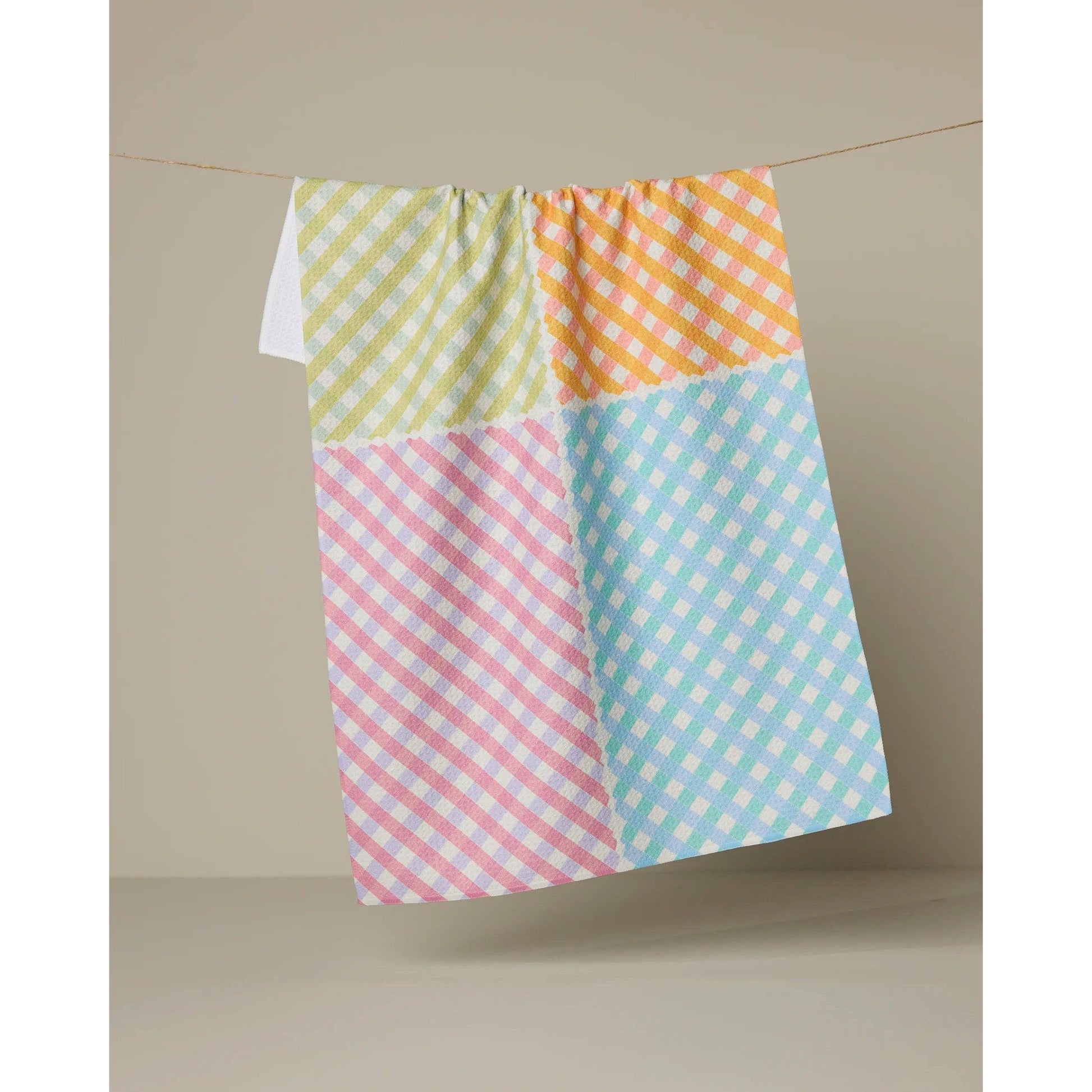 Geometry House Patio Check Tea Towel hanging in kitchen - Classic Check Print Kitchen Decor and Housewarming Gift