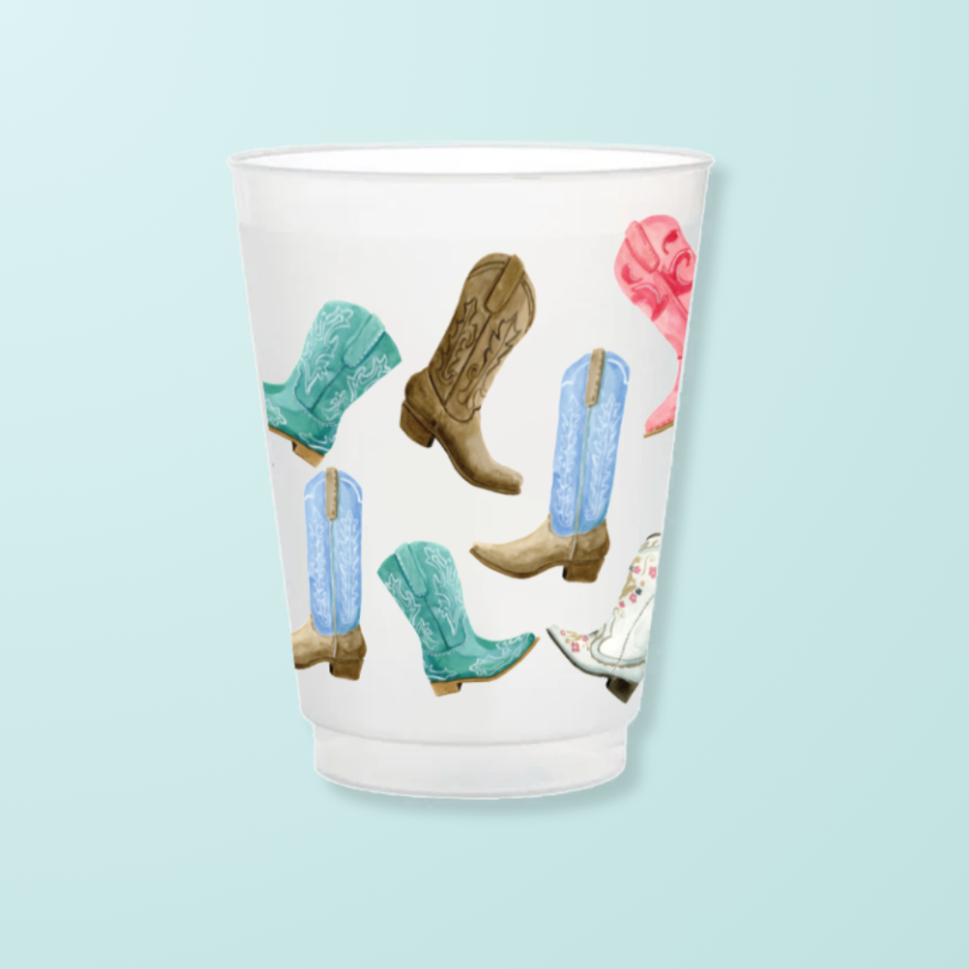 Taylor Paladino Colorful Cowboy Boots Frosted Cups - Set of 6 (16 oz)
