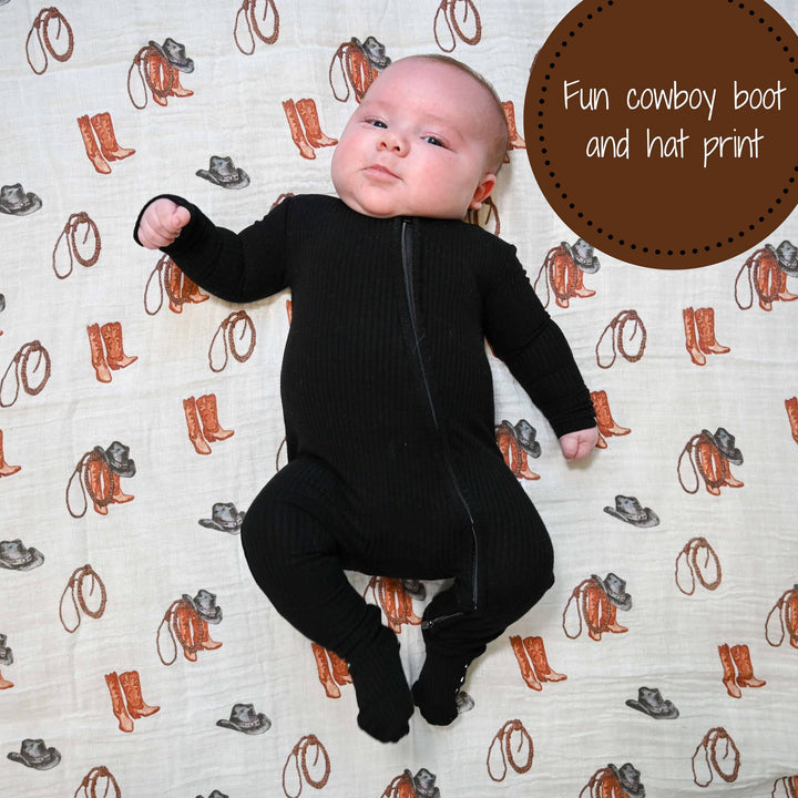 Life Is Better In Boots Western Baby Muslin Swaddle Blanket