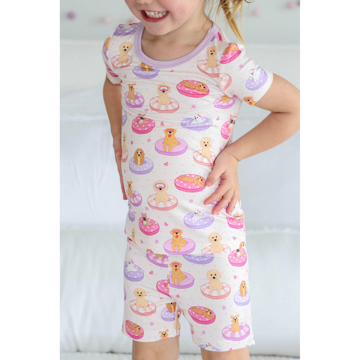 Two Piece Short Pajama Set | Poolside Pups Pink
