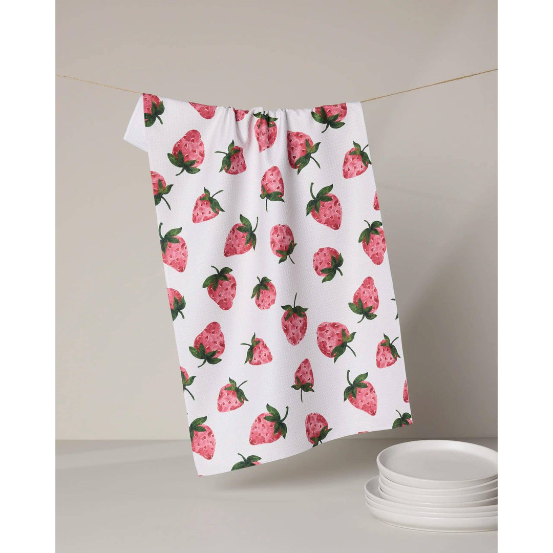 Geometry The Sweetest kitchen tea towel with pink strawberry print