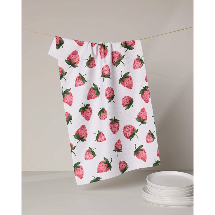 Geometry The Sweetest kitchen tea towel with pink strawberry print