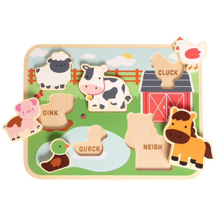 Pearhead Wooden Barn Animal Puzzle — 6-Piece Farm Sounds Learning Toy