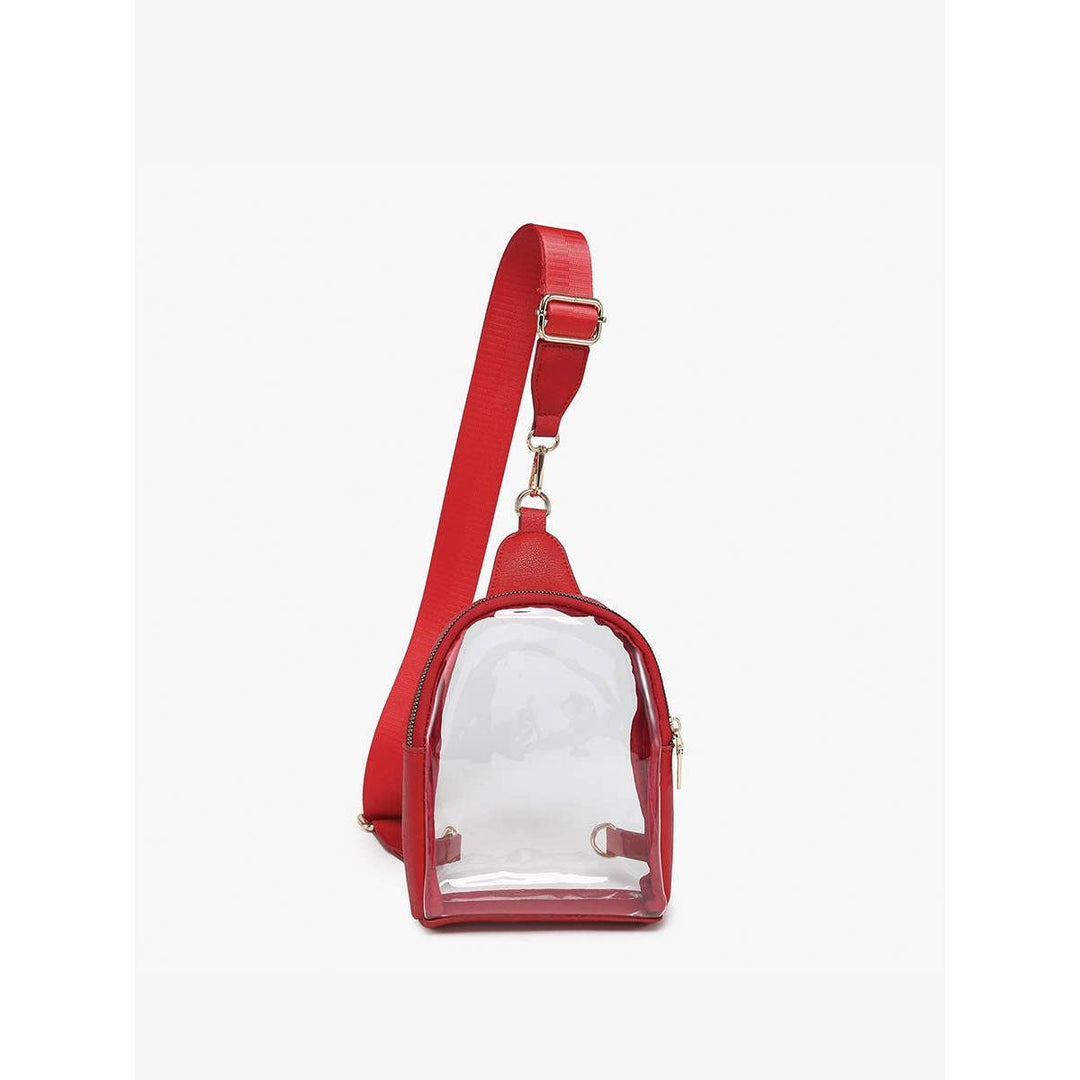 Jen &amp; Co Ellen Clear Sling Bag | Stadium-Approved | Removable Guitar Strap