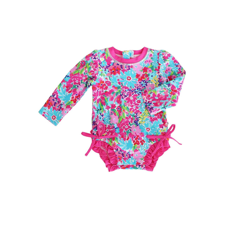 Long Sleeve Rash Guard With Ruffle Bottom | Petal Splash