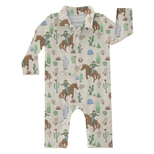 Saddle Up, Cowboy Toile  - LS Polo Romper