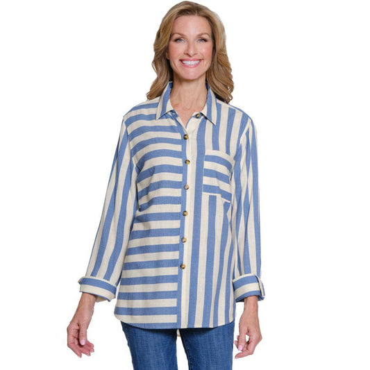 1-Button Turn-Up cuff 3/4 Sleeve 1-Pocket Button Front Hi-Lo