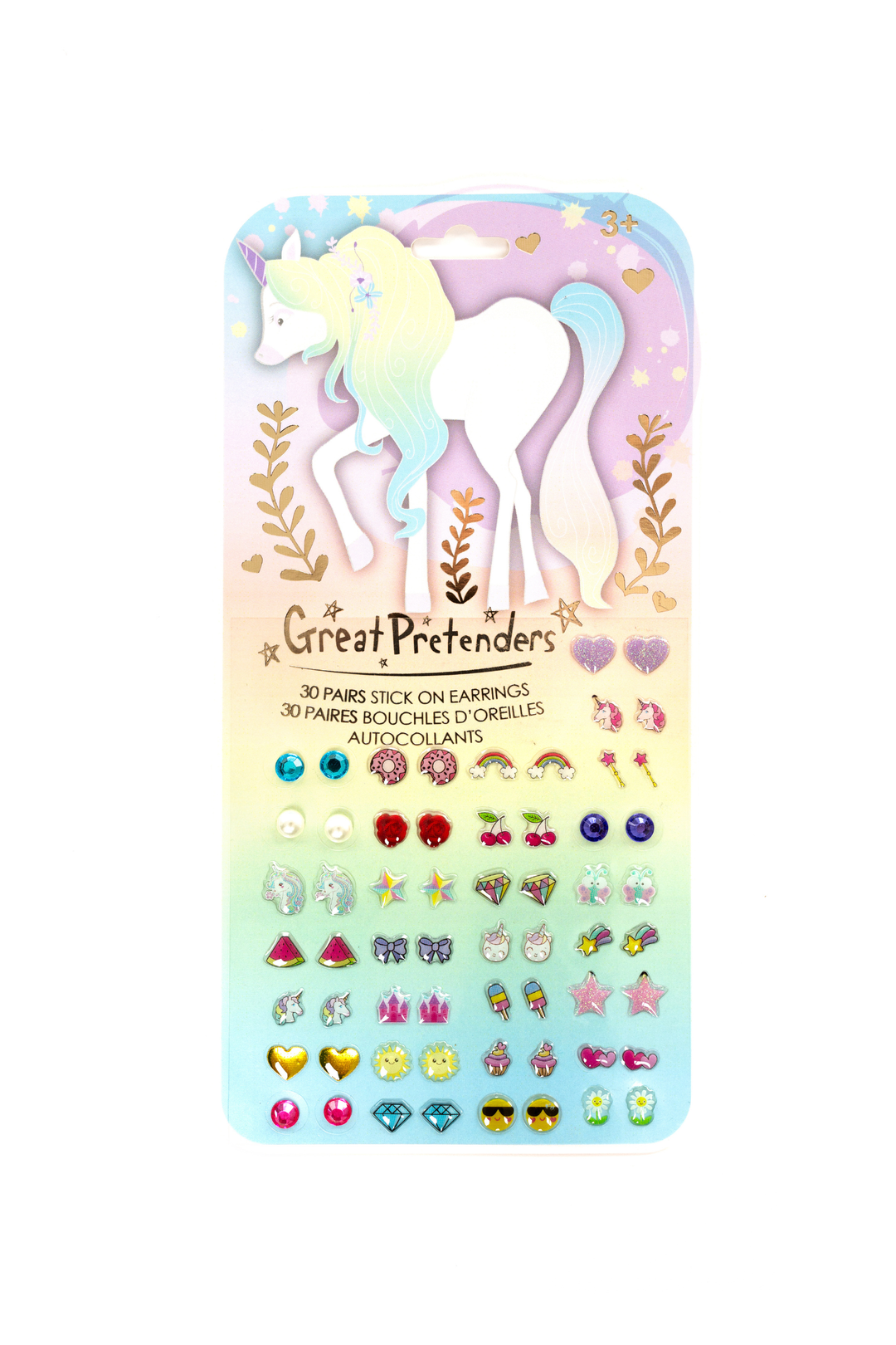 Great Pretenders Whimsical Unicorn stick-on sticker earrings, 30 pairs