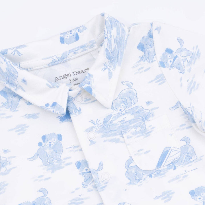 Puppy Toile Blue - Polo Shortie