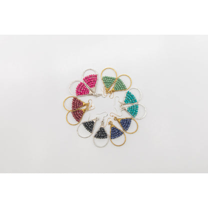 Woven Paper Bead Teardrop Hoop Earrings in Brass