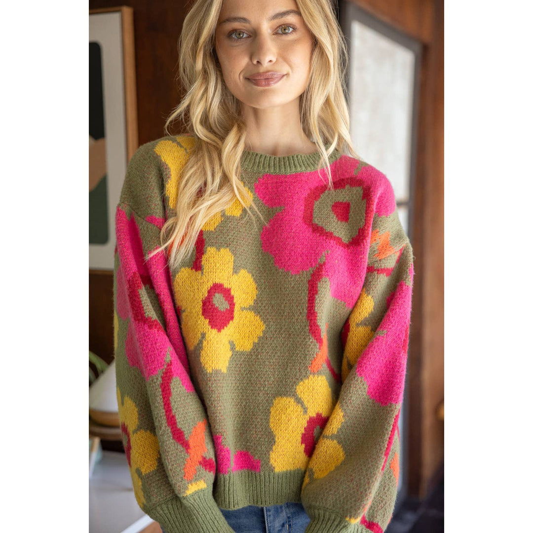 Multi Color Floral Long Sleeve Sweater