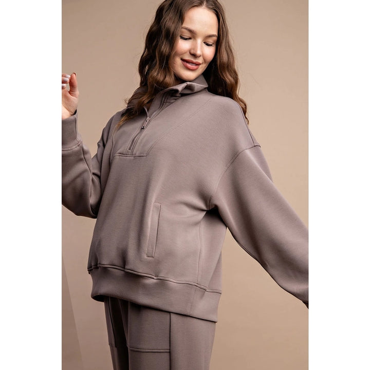 Modal Poly Span Quarter Zip Mock Neck Pullover &amp; Scuba Straight Pant Set