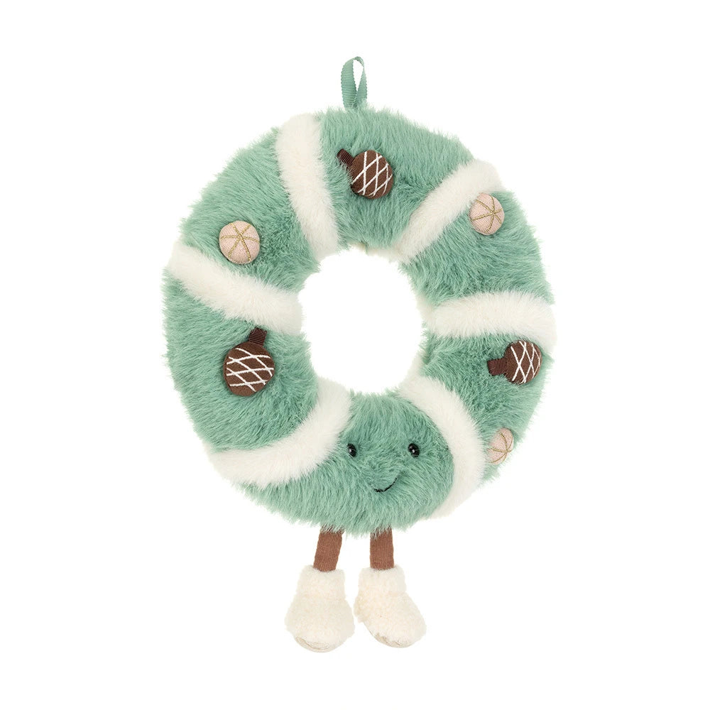 Jellycat Amuseables Pinecone Wreath smiling plush Christmas wreath front view