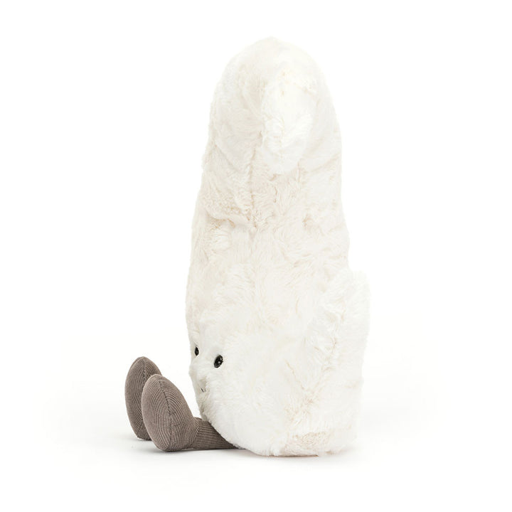 Jellycat Amuseables Moon plush toy featuring a soft white crescent shape, brown corduroy legs, and a happy stitched smile.