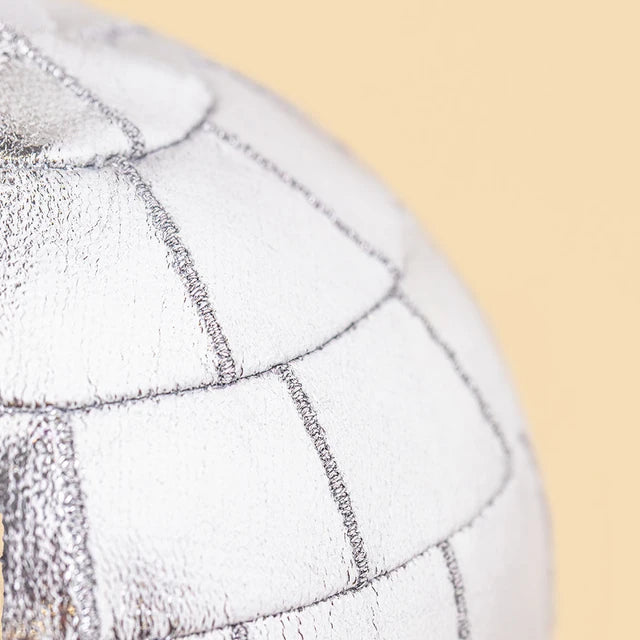 Jellycat Amuseables Disco Ball Bag Charm — shimmery mirrored plush disco ball with a happy face and a clip attachment.