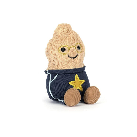Jellycat Amuseables Peanut plush toy with a beige textured shell and brown corduroy legs.