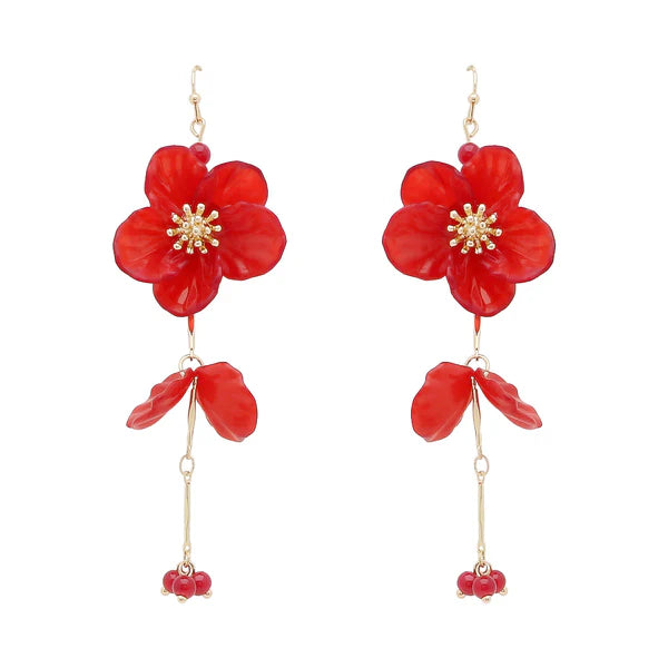 Red Acrylic Flower Drop 2.5" Earring