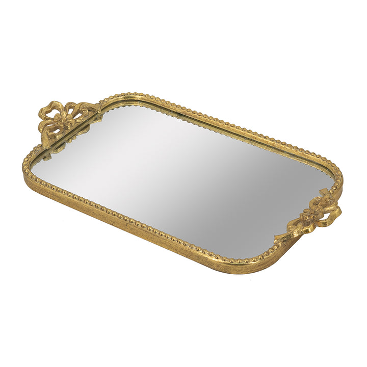 Ornate Gold Iron Tray with Mirrored Surface