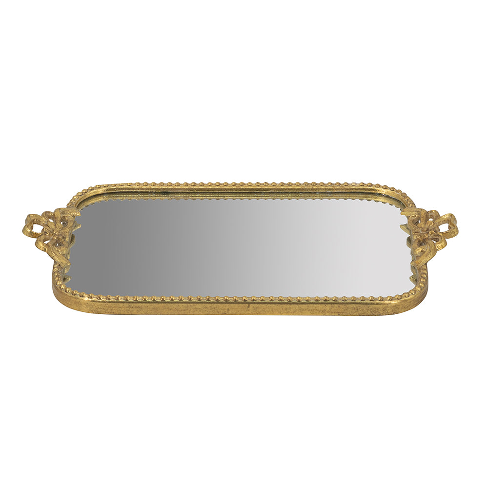 Ornate Gold Iron Tray with Mirrored Surface