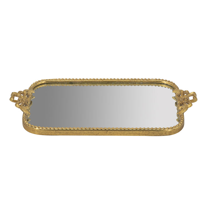 Ornate Gold Iron Tray with Mirrored Surface