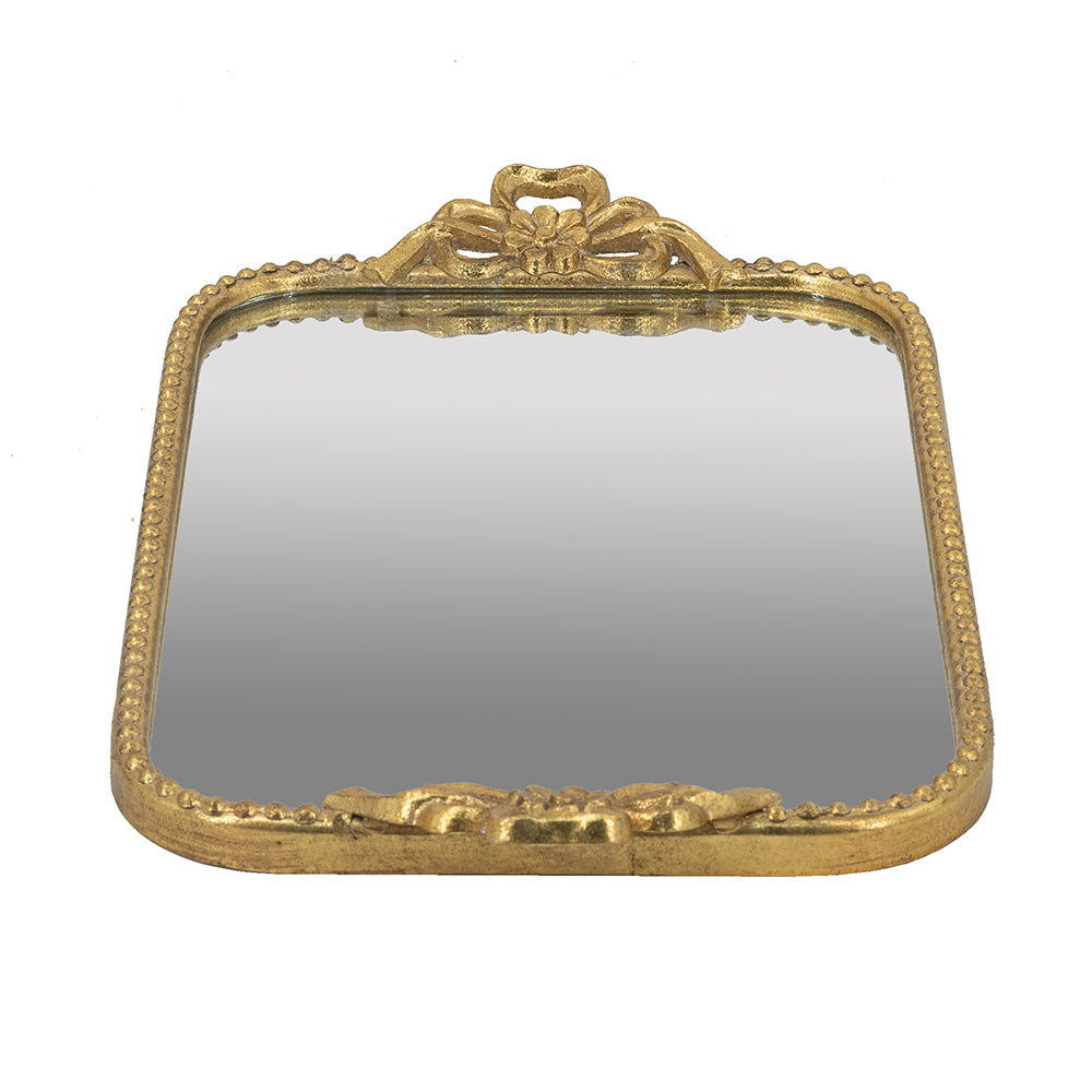 Ornate Gold Iron Tray with Mirrored Surface