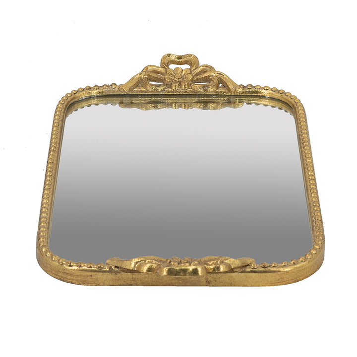 Ornate Gold Iron Tray with Mirrored Surface