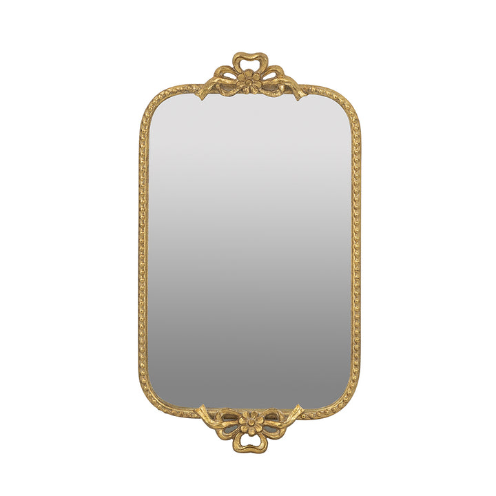 Ornate Gold Iron Tray with Mirrored Surface