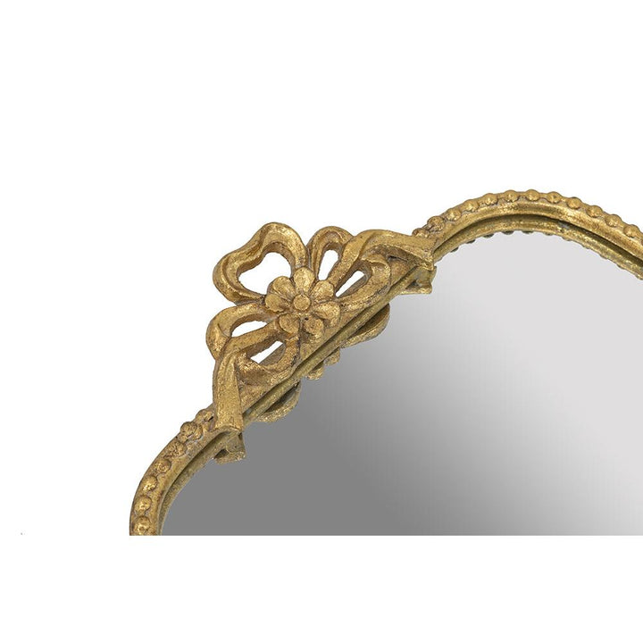 Ornate Gold Iron Tray with Mirrored Surface