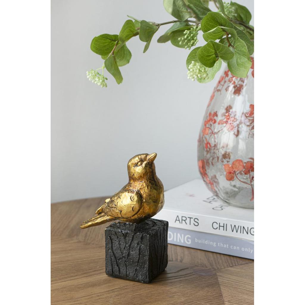 Gold Resin Songbird Sulpture on Black Faux Branch