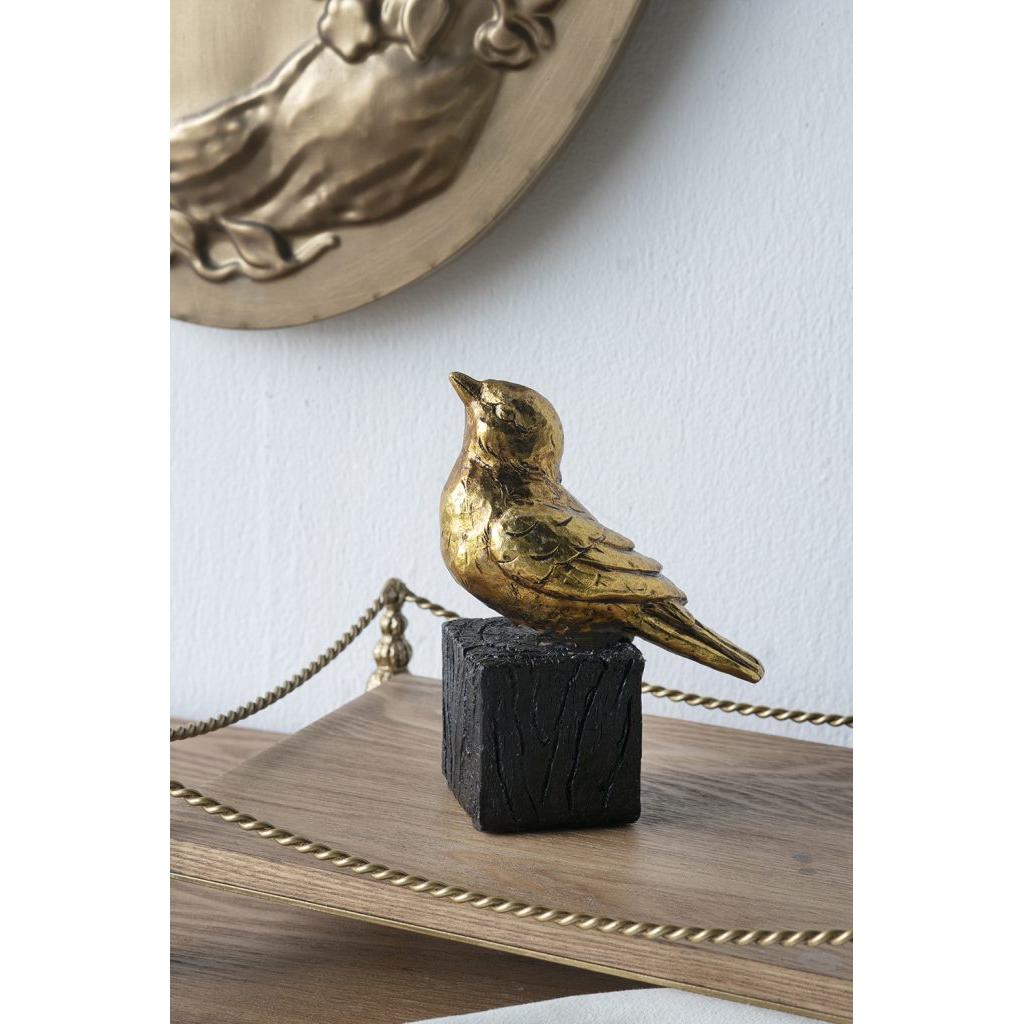 Gold Resin Songbird Sulpture on Black Faux Branch