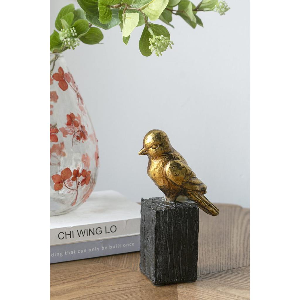 Gold Resin Songbird Sculpture on Black Faux Branch