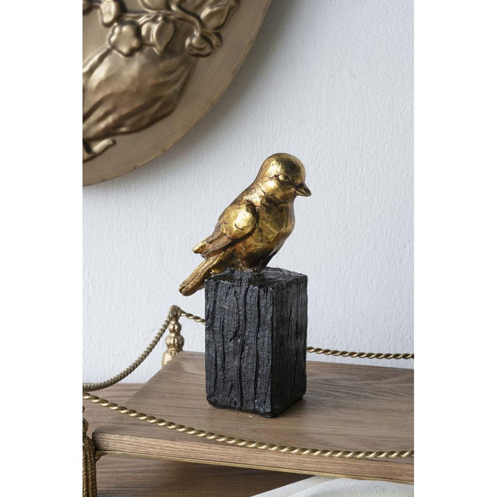 Gold Resin Songbird Sculpture on Black Faux Branch