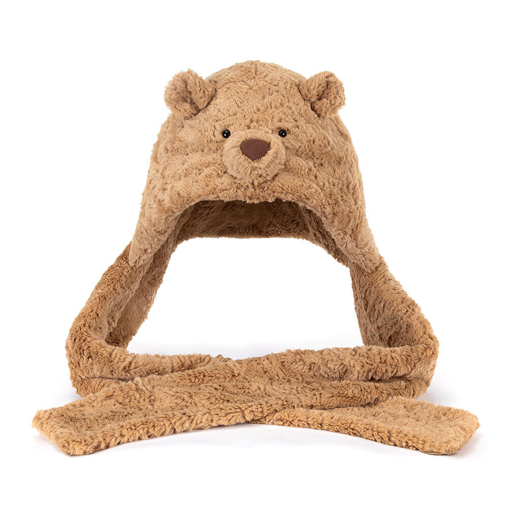 Jellycat Bartholomew Bear Bundlesnug featuring a soft hood-scarf hybrid design with fluffy bear ears.