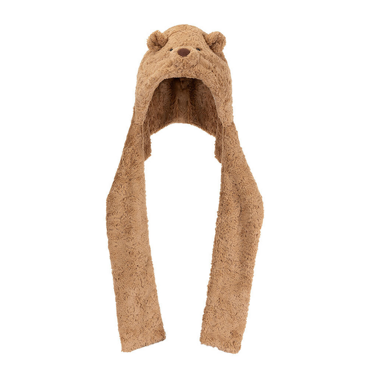 Jellycat Bartholomew Bear Bundlesnug featuring a soft hood-scarf hybrid design with fluffy bear ears.