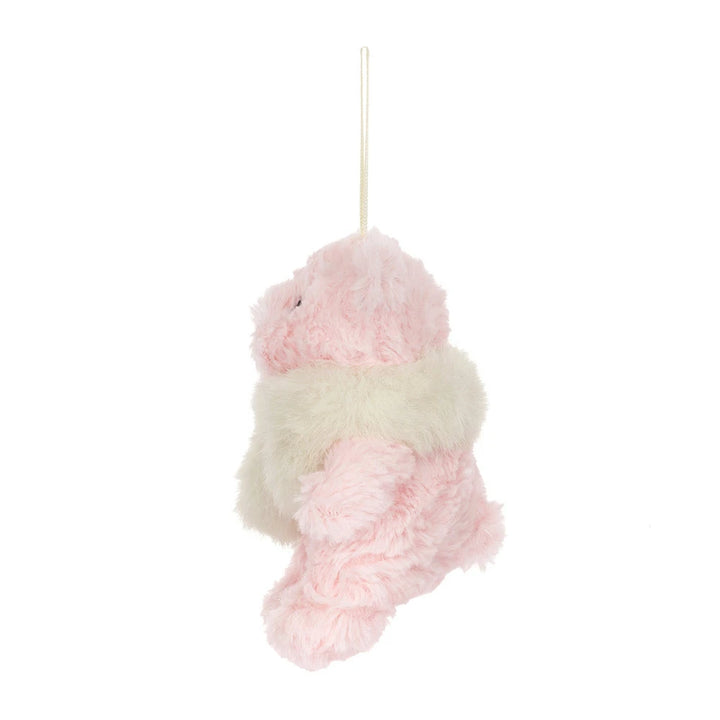 Jellycat Leola Bear Winter Warmer plush ornament side view