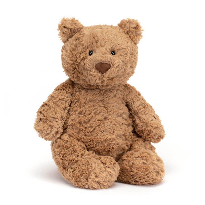 Jellycat Bartholomew Bear Medium size plush toy showcasing its signature textured tawny fur and pudgy round belly shape.