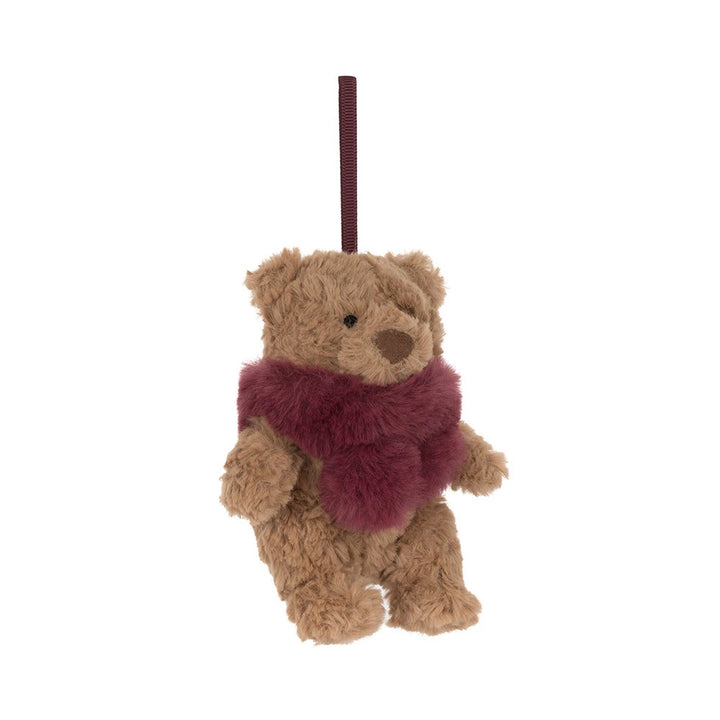 Jellycat Bartholomew Bear Winter Warmer Christmas decoration with red scarf