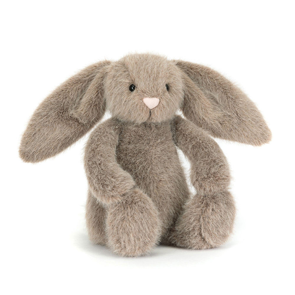 Jellycat Fawn Flufflet Bunny plush in cocoa-cream brown sitting upright