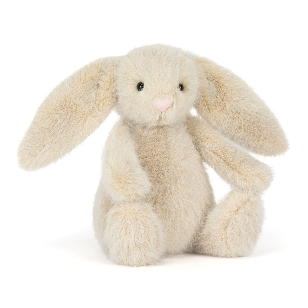 Jellycat Wheat Flufflet Bunny plush stuffed animal in heather dust color sitting upright