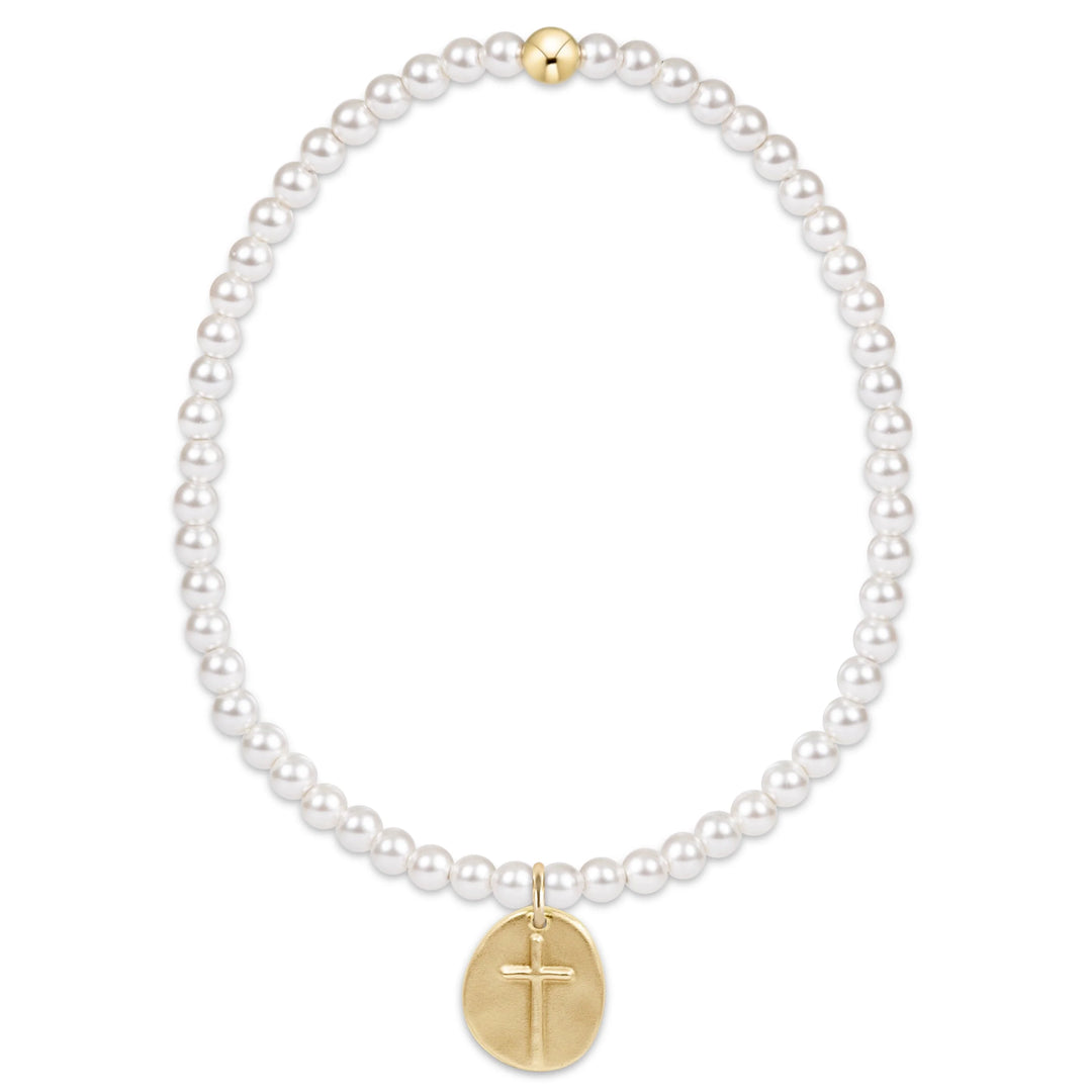 enewton Classic Pearl 3mm bracelet with Inspire small 14k gold disc charm on stretch elasti