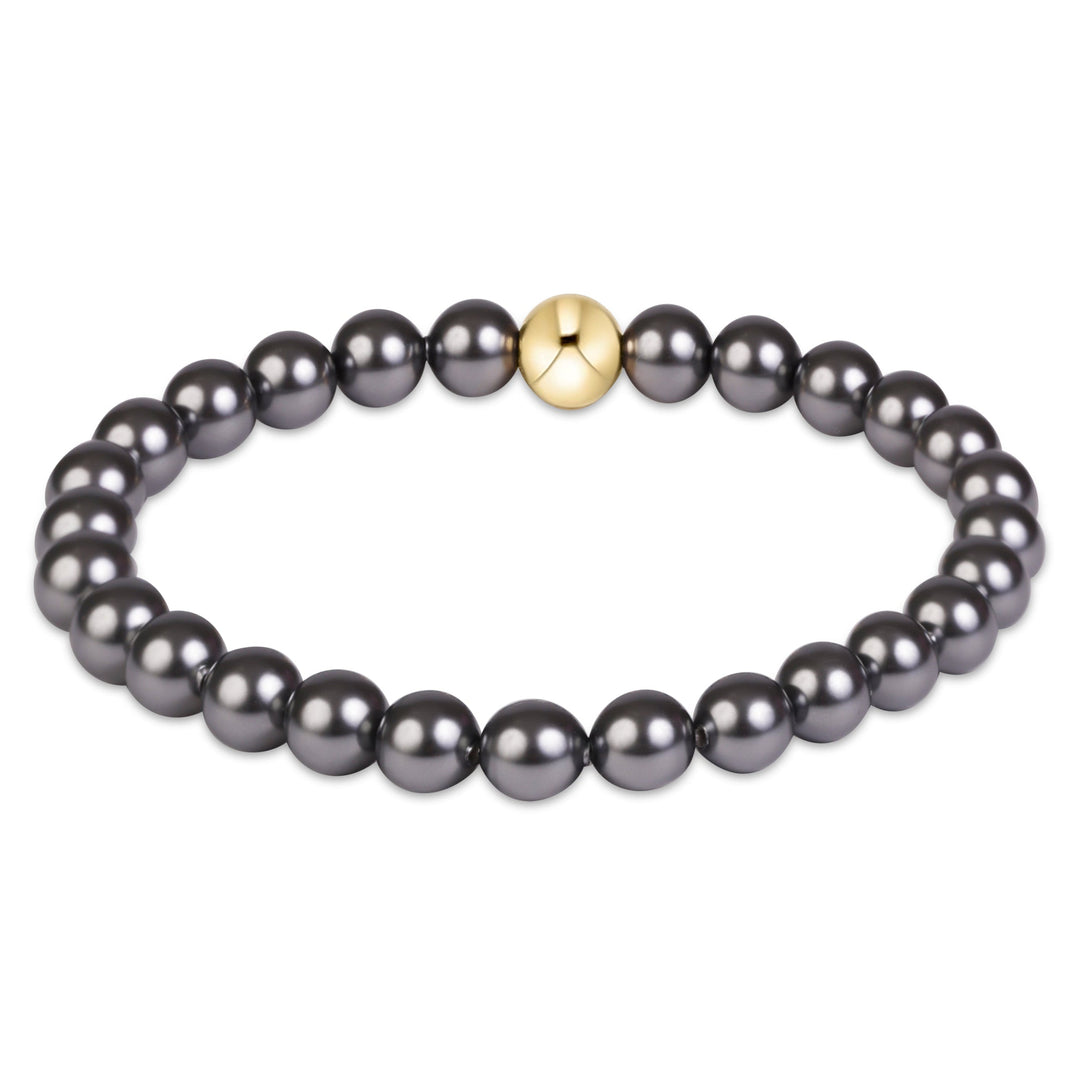 enewton Classic 6mm Pearl bracelet in dark grey freshwater pearls, shown stacked on the wrist