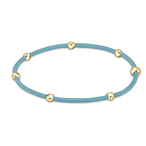 enewton essentials blue  hair tie bracelet with gold beads
