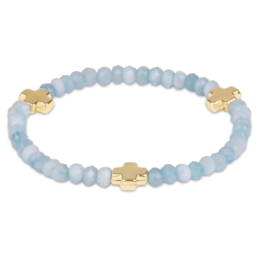 enewton Signature Cross Gold 4mm Gemstone Bracelet - Aquamarine