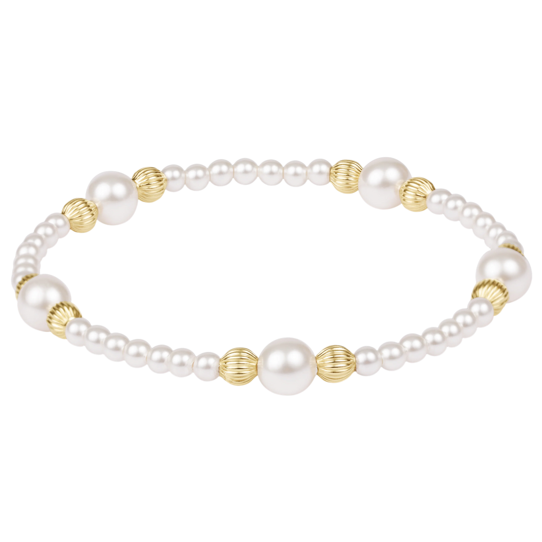 enewton 6mm and 3mm crystal pearl beaded bracelet with 14kt gold-filled accents; waterproof and stackable.